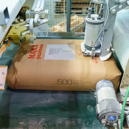 EBS-1800 printing on paper flour sacks on the bagging line