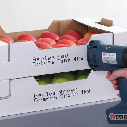 Handjet EBS-250 printing product details on a fruit carton