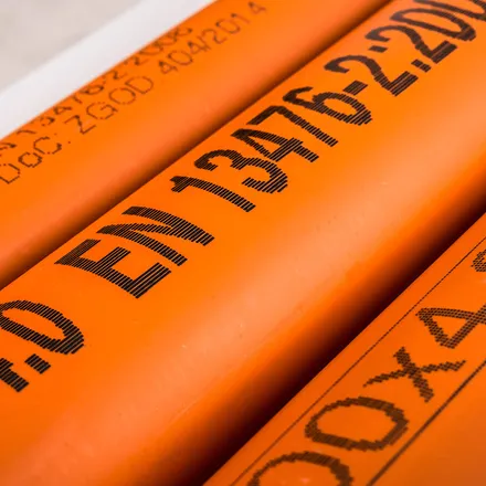 Standard and dimension markings printed by the Handjet EBS-260 on PVC pipes