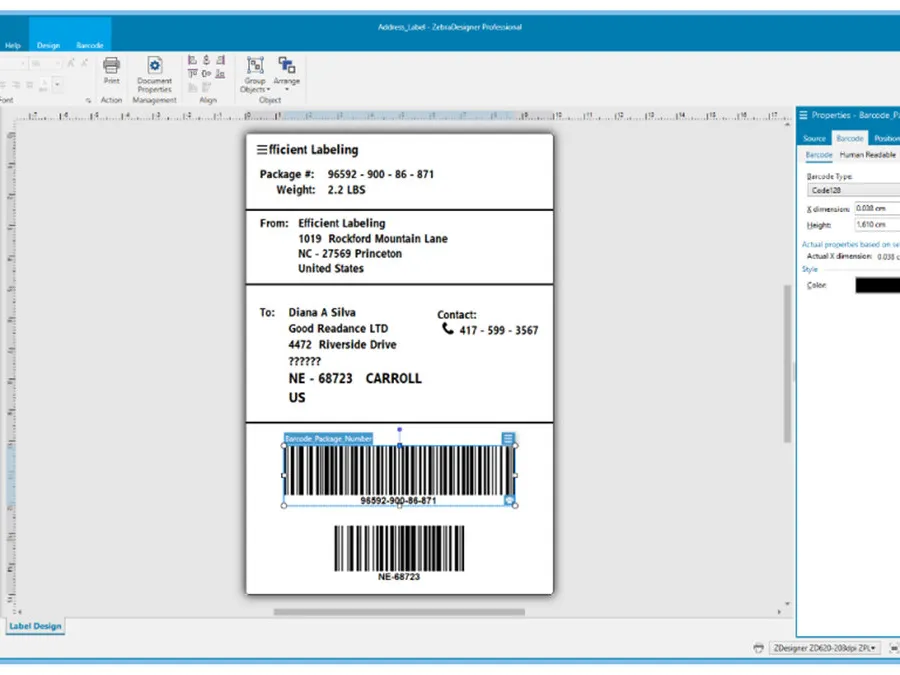 ZebraDesigner Professional 3 label design screen