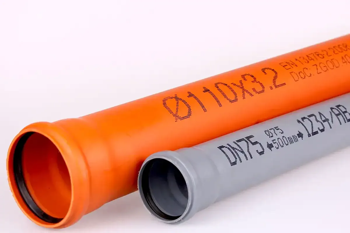 Marked plastic pipe stock ready for dispatch